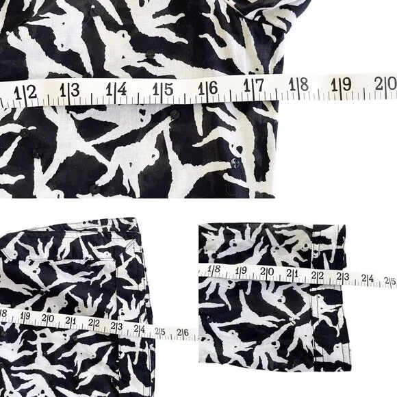TORY BURCH Women's Black & White Monkey Print Sequins V-Neck Cotton Blouse Sz 0 - Picture 6 of 8